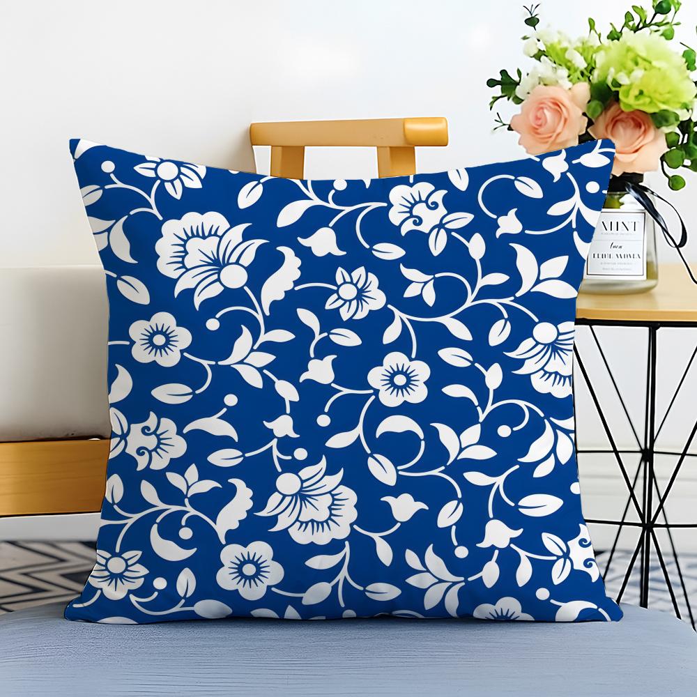 Blue and White Porcelain Cushion Cover Washable Linen Pillowcase Soft  for Sofa Bed Cozy Home Room Decor