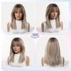 LOUIS FERRE Brown Base Blonde Highlights Medium Straight Layered Wig With Bangs Synthetic Hair Heat Resistant Women Daily Party