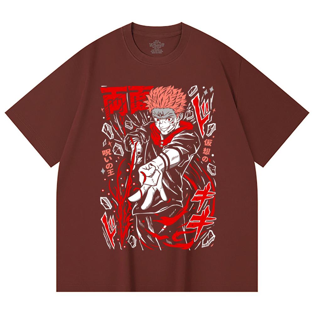 230 г/м² 100% хлопок Jujutsu Kaisen V31 Принт Сукуна Унисекс Тяжелая хлопковая футболка