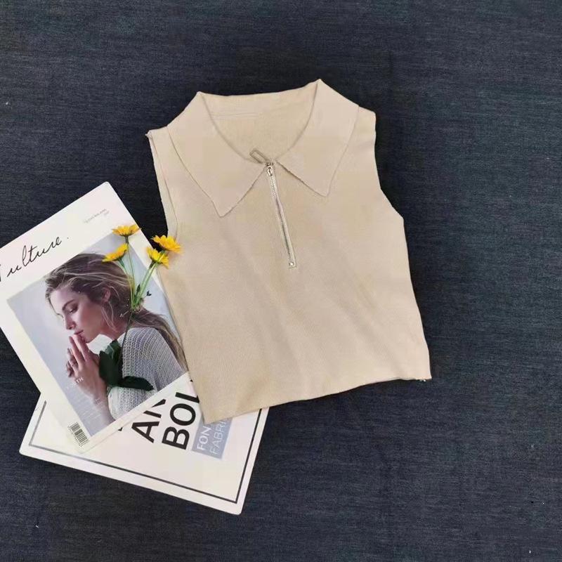 Поло с воротником-стойкой, трикотажный жилет, женская летняя одежда, укороченный сексуальный розовый внутренний топ