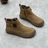 Retro Women Flat Short Boots Genuine Leather Shoes Handmade Round Toe Solid Color Ankle Boots