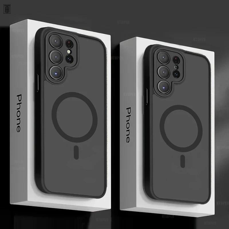 Роскошный защитный чехол Magsafe для Samsung Galaxy S24 S23 S22 21 Ultra Plus FE, матовый полупрозрачный магнитный чехол для зарядки
