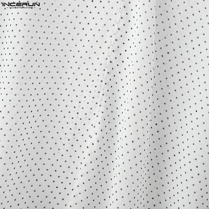 INCERUN Мужские блузки с длинным рукавом, полупрозрачные, в горошек, оверсайз, повседневные