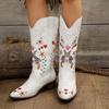 Модные женские ковбойские сапоги с вышивкой, с острым носком и квадратным каблуком, до середины голени, женские вышитые сапоги из искусственной кожи