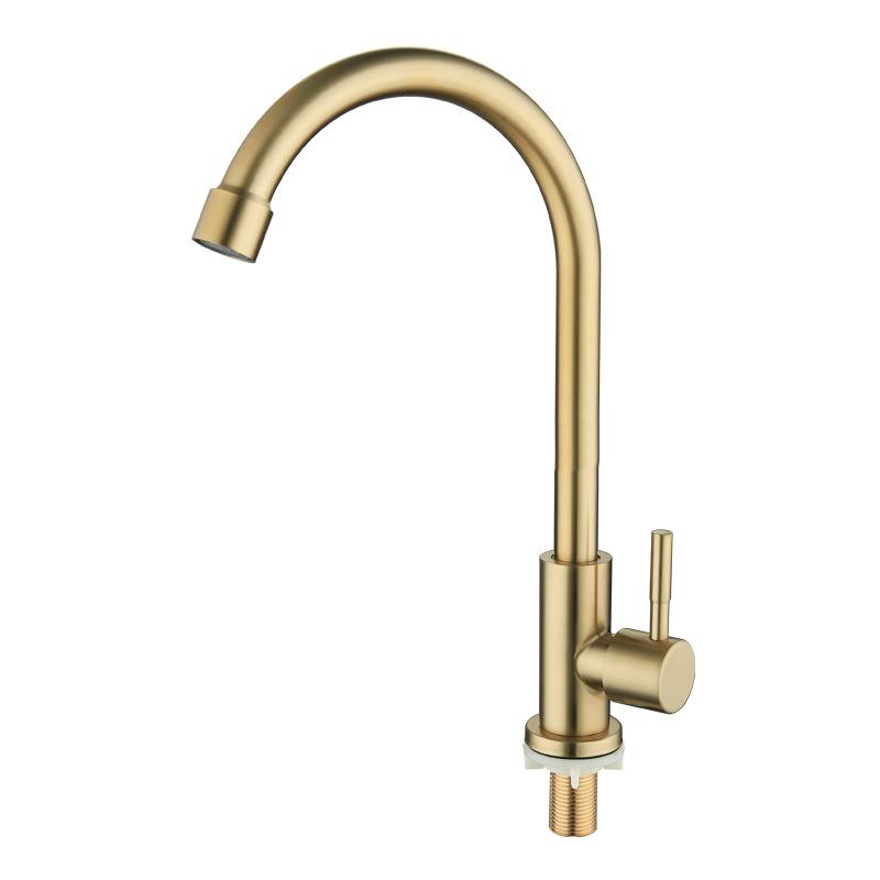 Латунный кухонный кран с антикварной отделкой, однорычажный, высококачественный, ретро, только для холодной воды, поворотный на 360 градусов, кран для мойки, щетка, золото