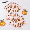 Womens Halloween Pajamas Set Button Down 2 Piece Pjs Shorts Set Pumpkin Print Short Sleeve Sleepwear Sets