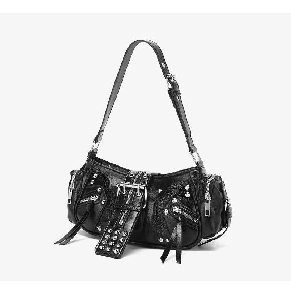 Cross-Border New European and American Retro Fashion Handbag Niche Design Hot Girl Y2K Single Shoulder Commuter Crossbody Motorcycle Bag