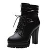 (SU)Womens High Heel Short Boots Casual Thick-Soled Cross-Strap Motorcycle Boots New