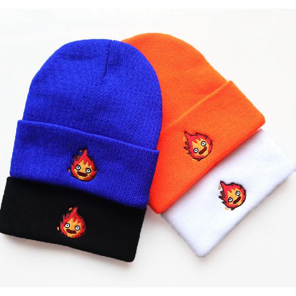 New autumn and winter trendy cartoon anime Little Fireman embroidered knitted hat for men and women, warm pullover wool hat