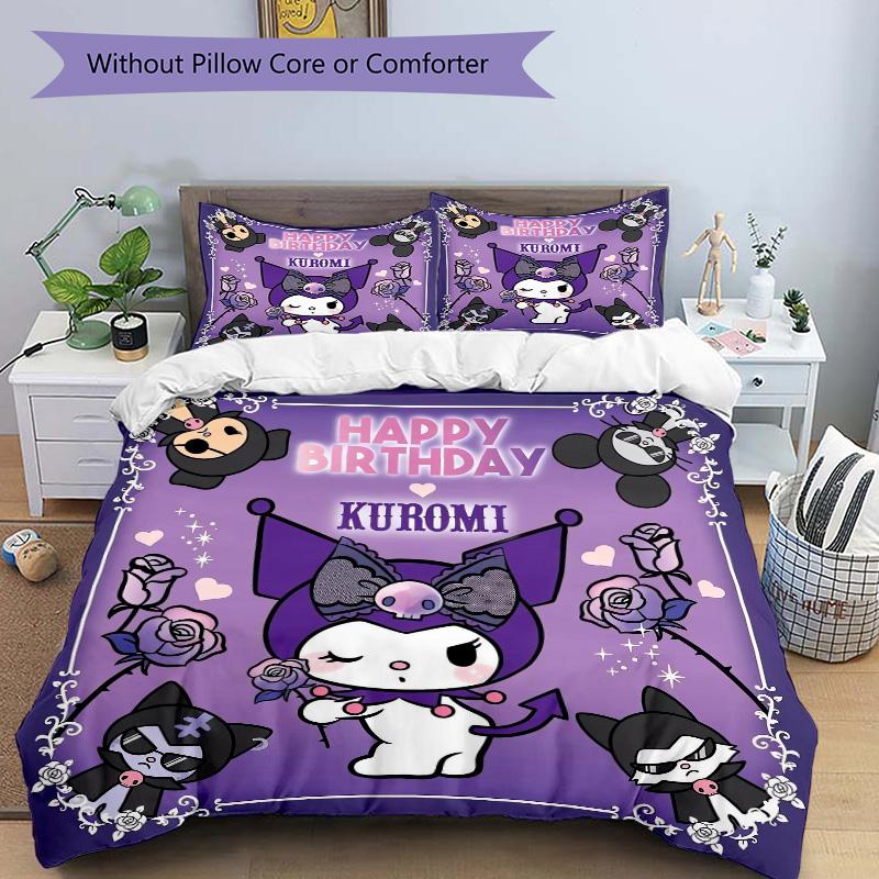 Happy Birthday Kuromi Print 3Pcs Bedding Setduvet Cover With 2 Bedropillowcase Home Birthday Gift