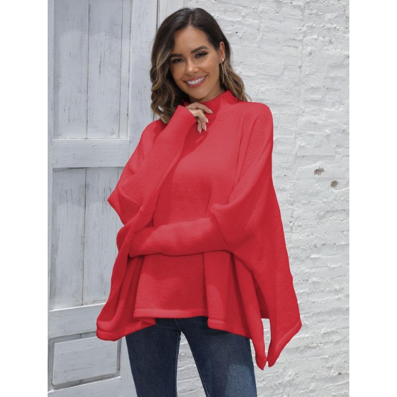 Women's Pullover Autumn and Winter Loose Split Bat Sleeve Half High Neck Sweater