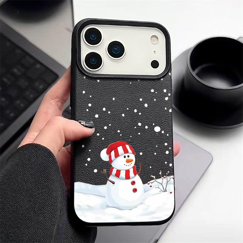 Рождественский Зимний Чехол для телефона с принтом снеговика для iPhone Air 17 16 15 14 13 12 Pro Max 17 Pro 11 16e Текстура кожи ТПУ Мягкий