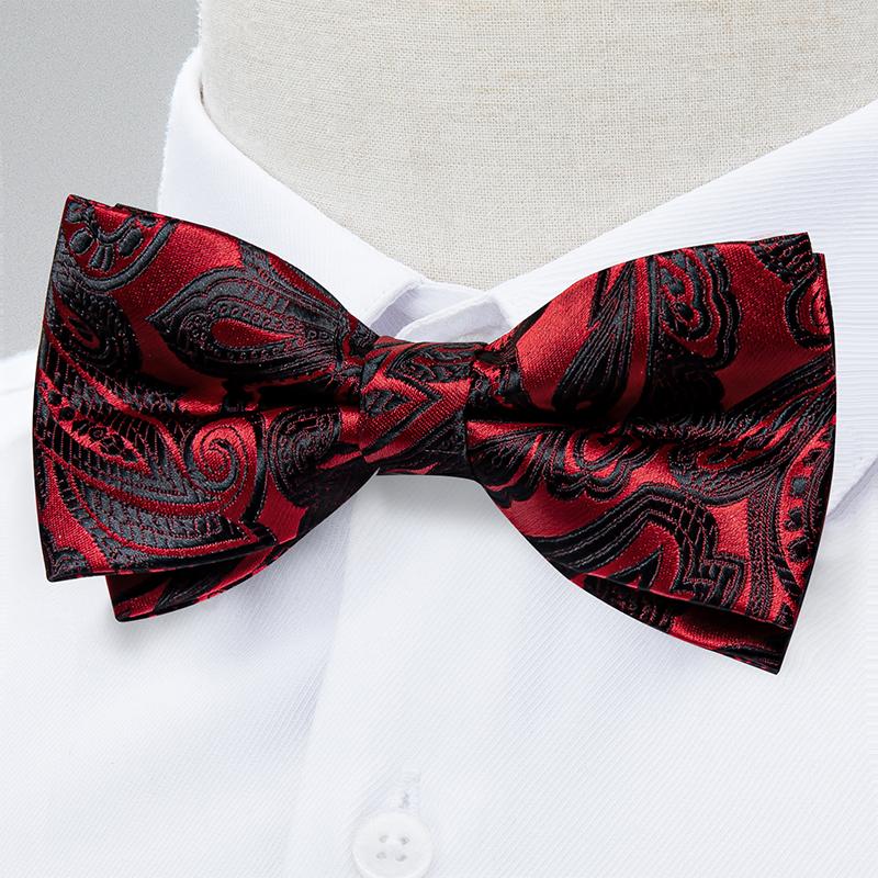 Свадебный галстук-бабочка для мужчин, классический красный предварительно завязанный галстук-бабочка, набор запонок для вечеринки, шелковый узел-бабочка, подарочные мужские аксессуары
