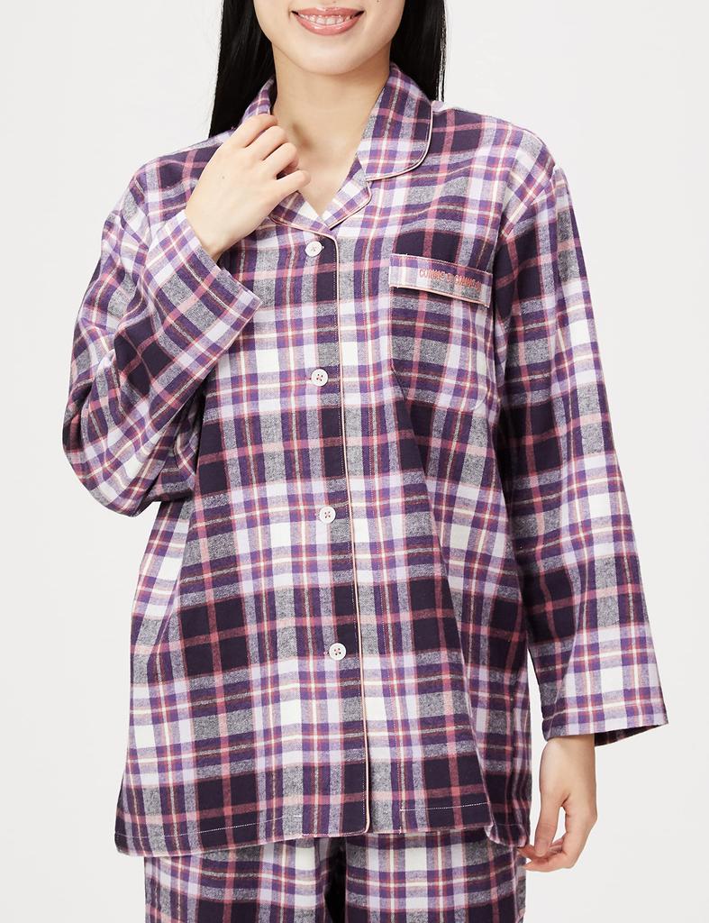 Gunze CI Comme CA Хлопковая виелла с длинным рукавом, с начесом, размер M, женская, 100%, домашняя одежда, брюки, ткань, окрашенная в пряже, фиолетовый,