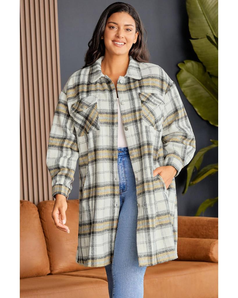 Azura Exchange Multicolor Plus Size Plaid Pocketed Side Slit Shacket