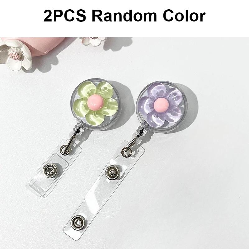 2/5pcs Telescopic Flower Back Clip Buckle Card Holder Automatic Rebound Buckle Durable Name Tag Buckle