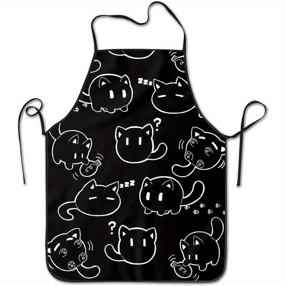 1pc Cute Cartoon Small Round Ball Black Cat Expression Appreciation Pattern, Unisex Printed Apron, Chef Apron, Very Suitable for Kitchen Baking, Outdo