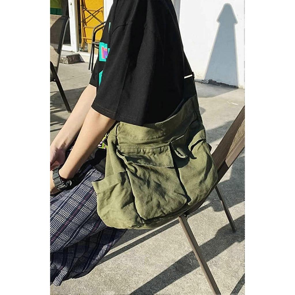 CoCopeaunts Women Men Crossbody Shoulder Bag Large Hobo Bag with Multiple Pockets Canvas Messenger Tote Bag for Women and Men