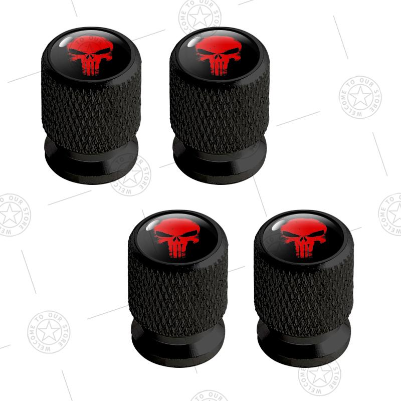 4pcs Skull Logo Car Wheel Tire Valve Caps Air Stem Aluminum Accessories For Jeep Wrangler Gladiator Renegade Ford F-150 Ranger