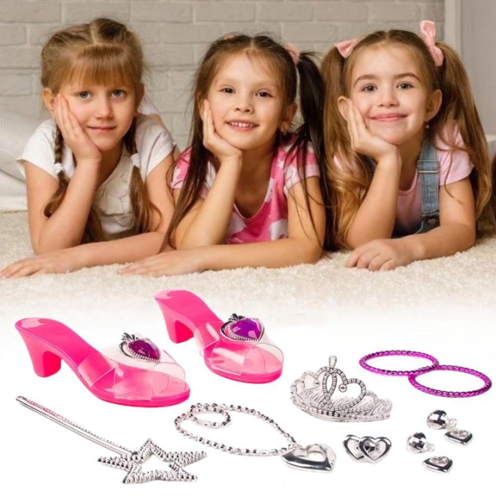 Pretend Play Girls Jewelry Toys Earrings Bracelet Crystal Shoes Toy Halloween