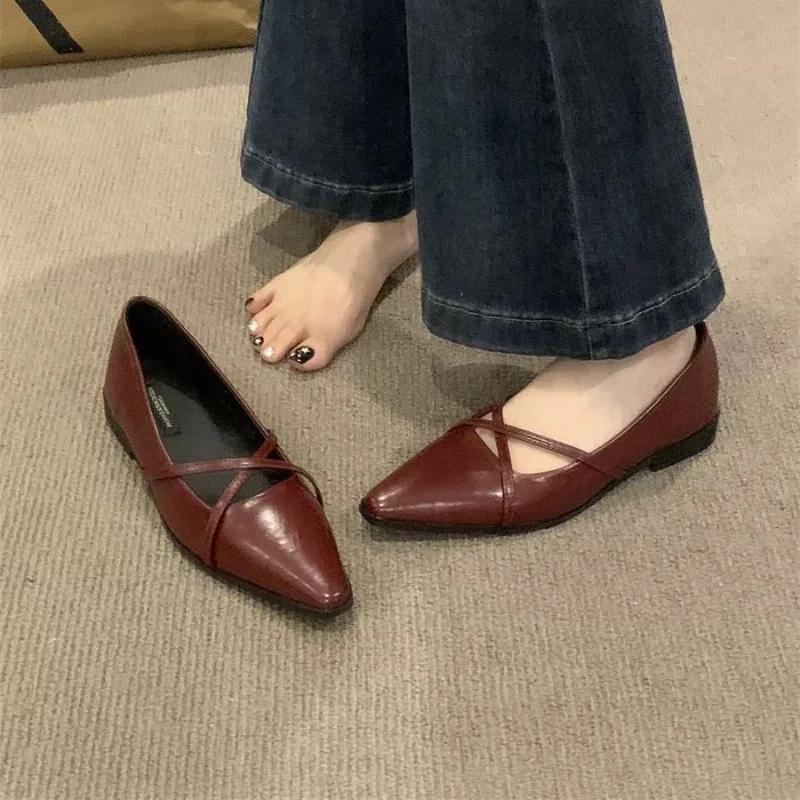 Женские туфли на низком каблуке, осенние, новые, с заостренным носком и неглубоким носком, туфли Мэри Джейн на плоской подошве с темпераментом