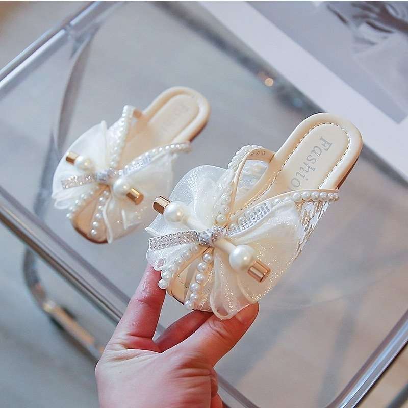 Girls' Princess Baotou Slippers 2025 Summer New Fish Mouth Korean Version Fashion Middle and Older Children's Bow Rhinestone One-word Drag