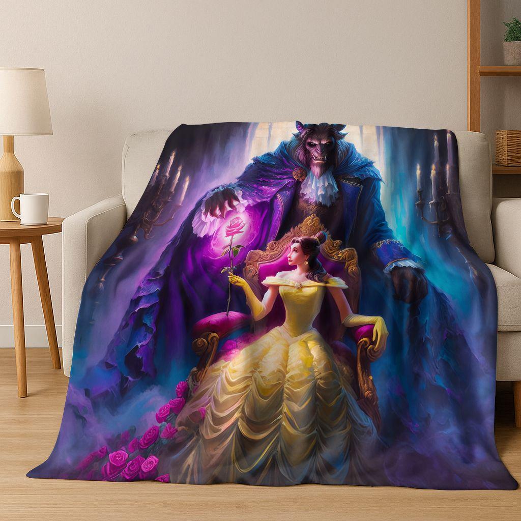 3D Beauty and The Beast Lovely Cartoon Flannel Blanket,Warm and Cozy Soft Throw Blanket for Home Bedroom Bed Sofa Cover Gift Kid
