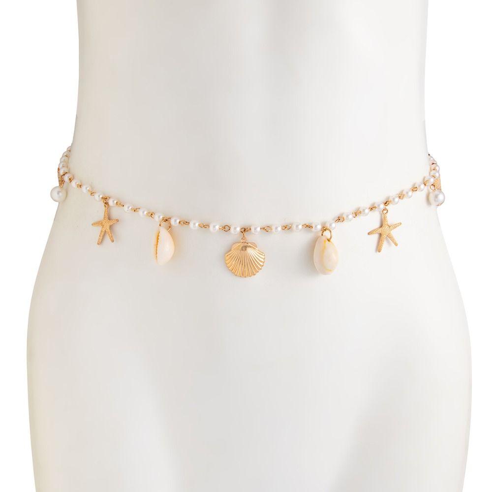 Minimalist Pearl Waist Chain Conch Bohemian Body Chain Starfish Shell Waist Chain Dress Decoration
