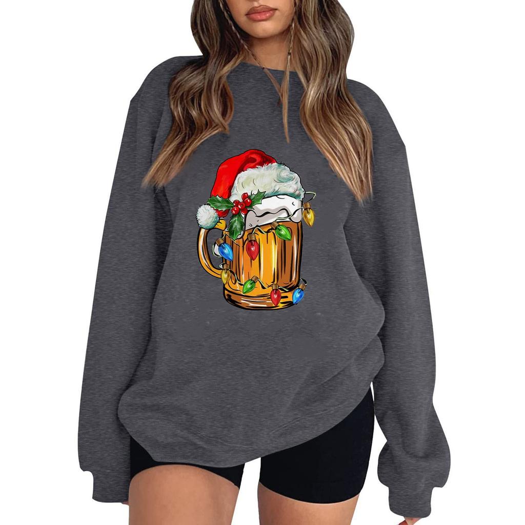 Women's Casual Round Neck Long Sleeved Pullover,Christmas Printed Top, Long Sleeved Hoodie