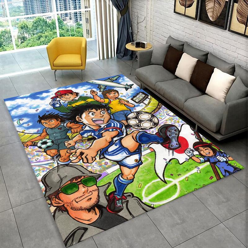 Retro Captain Tsubasa Soccer Cartoon Carpet Rug for Bedroom Living Room Sofa Doormat Home Decor,Kid Game Area Rug Non-slip Gift