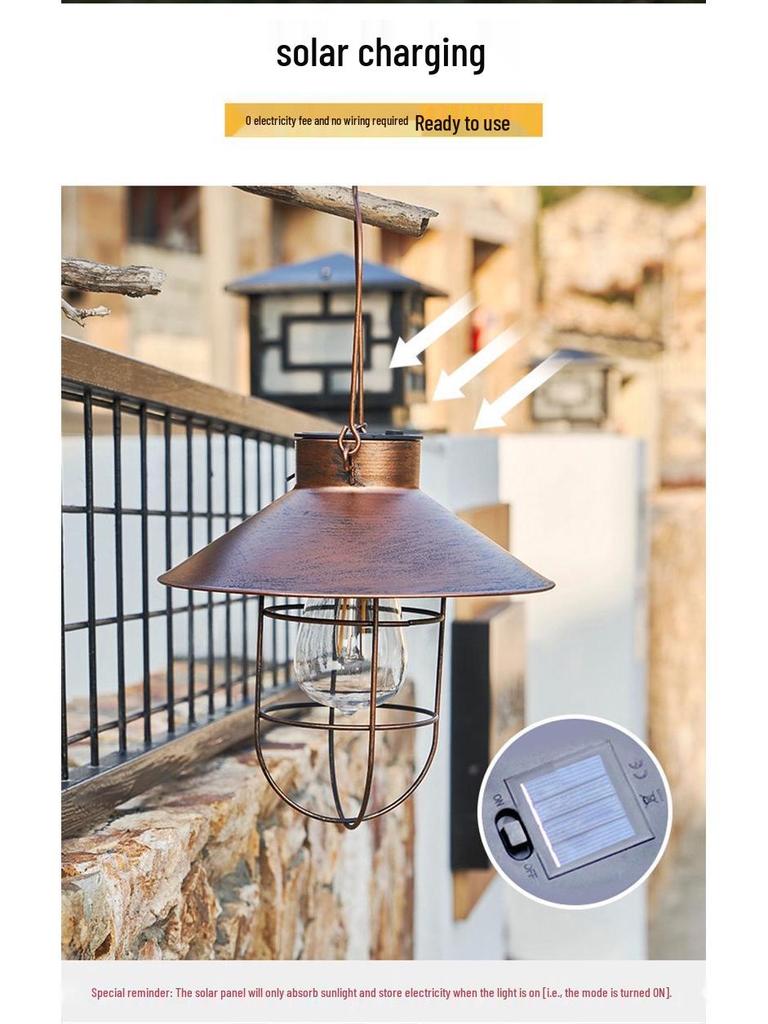 Ретро солнечный подвесной фонарь: Уличный Сад, Балкон и Двор Декор - Кованое Железо Атмосферный Ночник