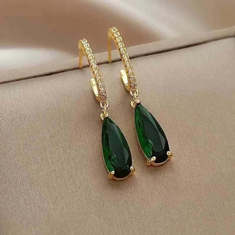 Fashionable Banquet Elegant Emerald Cubic Zirconia Earrings, High-end Inlaid Wedding Style Swaying Zircon Accessories