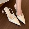 Celebrity Bag Head Back Empty Sandals Women's Milk White Pointed Pearl Women's Shoes New Spring Stiletto High Heels