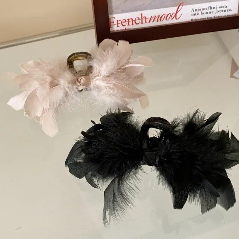Элегантная застежка с перьями, новая мода, большие заколки для волос с когтями, заколки с заколками в виде акулы, заколки для девочек, французские аксессуары для волос