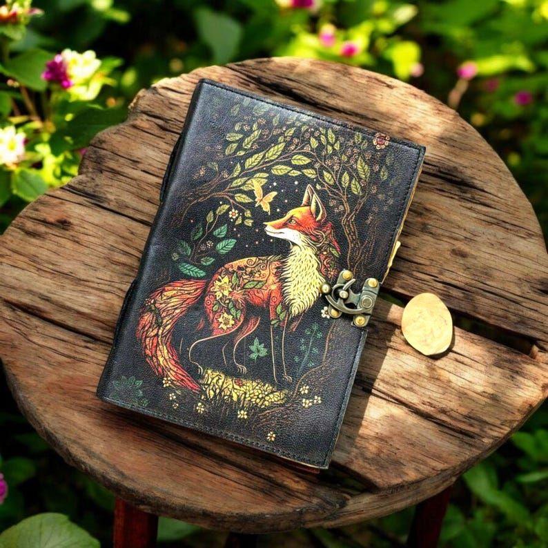 Журнал из кожи лисы в деревенском стиле, винтажная книга теней, гримуар, толстый журнал, подарок для мужчин и женщин