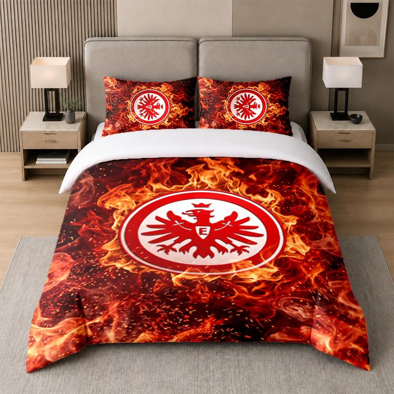 3Pcs Bedding SetEintracht Frankfurt Football Soft Bed Sheet and Two Pillowcases Home Bedroom Decor