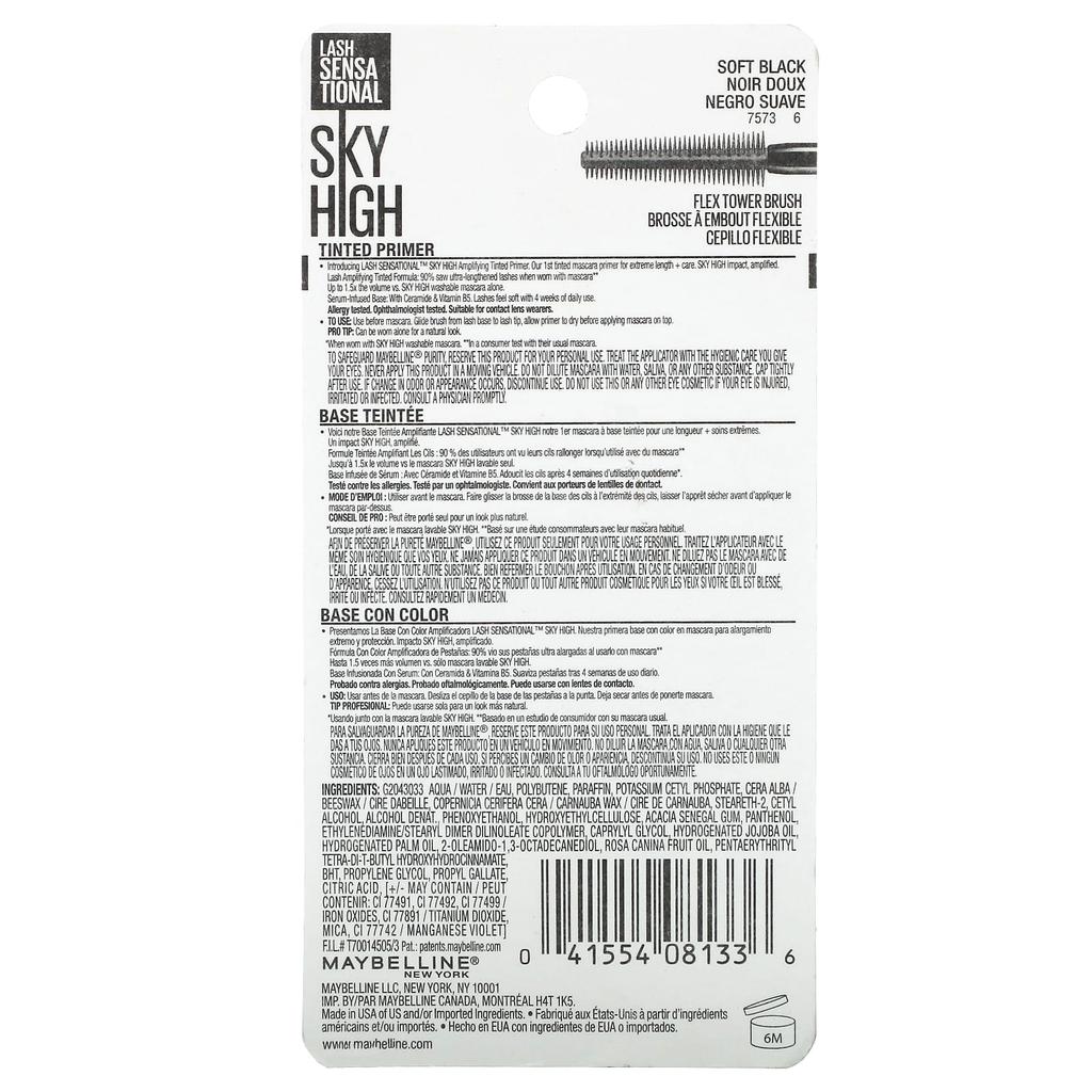 Maybelline Lash Sensational, Sky High Тонирующая основа, 810 Мягкий черный, 7,7 мл (0,26 жидких унций)
