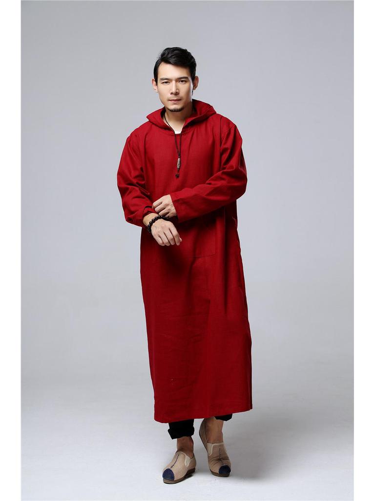 Ma Fan Zen Long Hooded Casual Cotton Linen Men's Robe