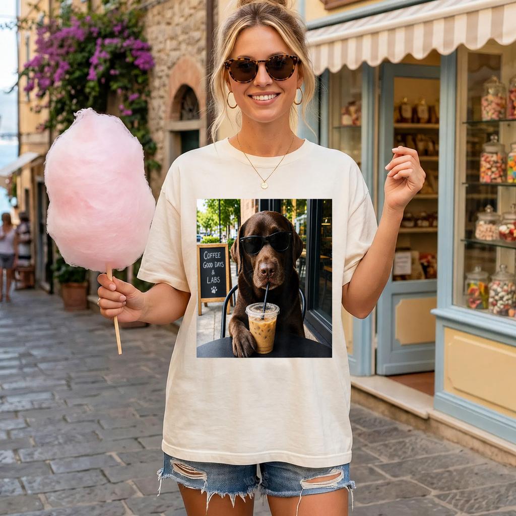 Comfort Colors® Chocolate Lab Coffee Funny Dog Cafe Lover Art T-Shirt