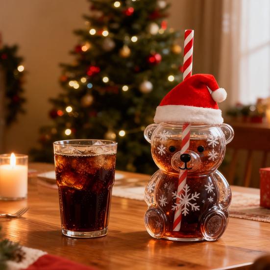 Стеклянная чашка в форме медведя с крышкой и соломинкой, прозрачная кружка для напитков, чашка-соломинка «Медведь с медом» для холодных напитков, кофе, пива, вина, коктейлей