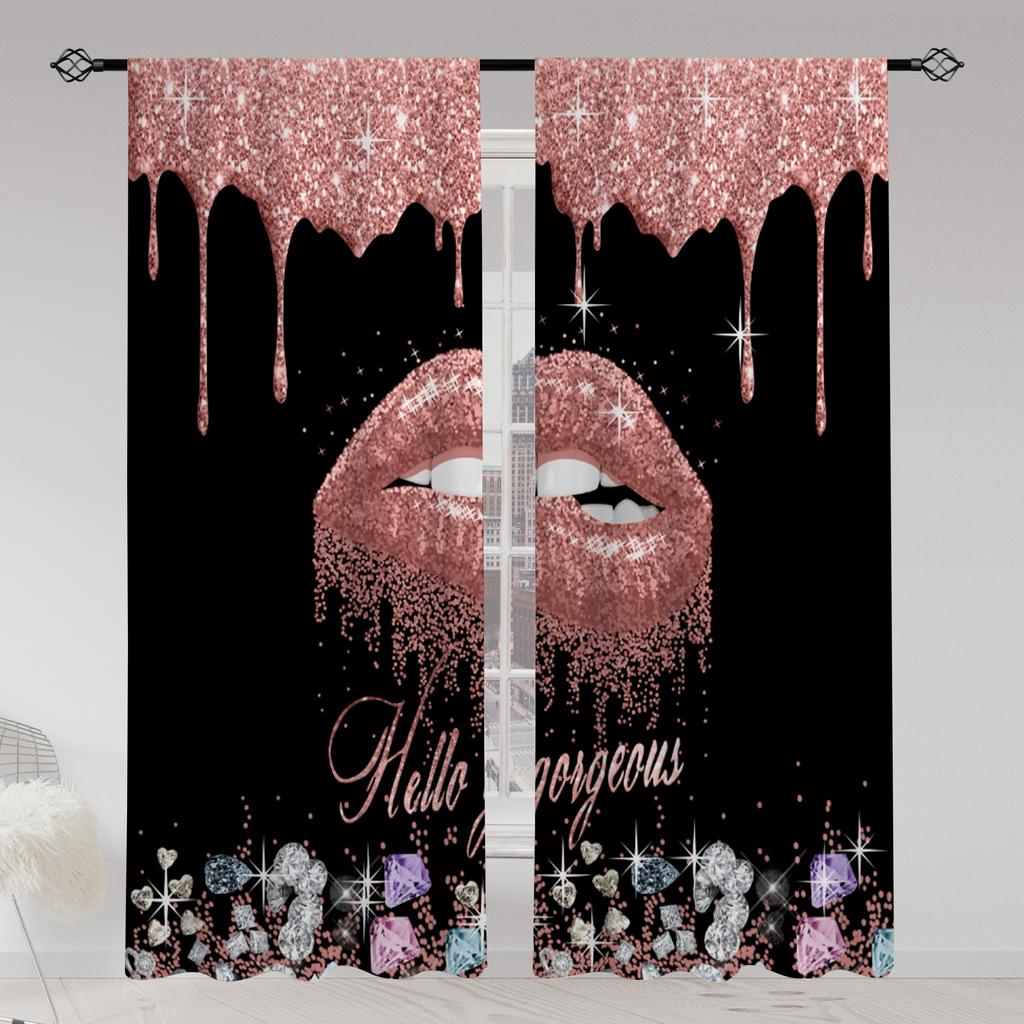 2 шт. прозрачные шторы с принтом губ, многофункциональные шторы из полиэстера с карманами для декора гостиной, игровой комнаты, спальни, дома