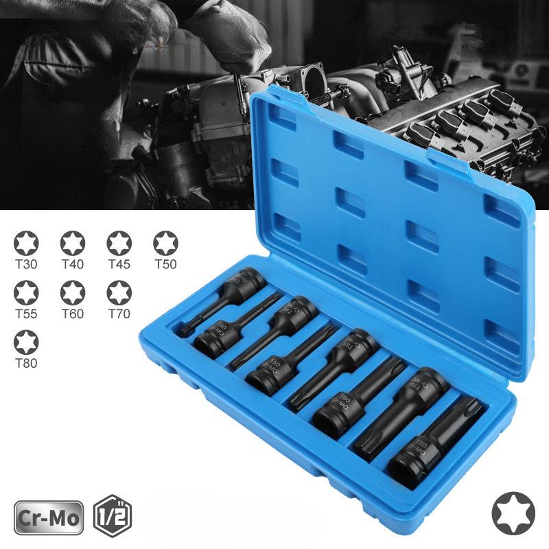 8pcs 1/2 Inch Torx Socket Adapter Drive Socket Wrench Adapter Head Auto Repaire Tools T30 T40 T45 T50 T55 T60 T70 T80
