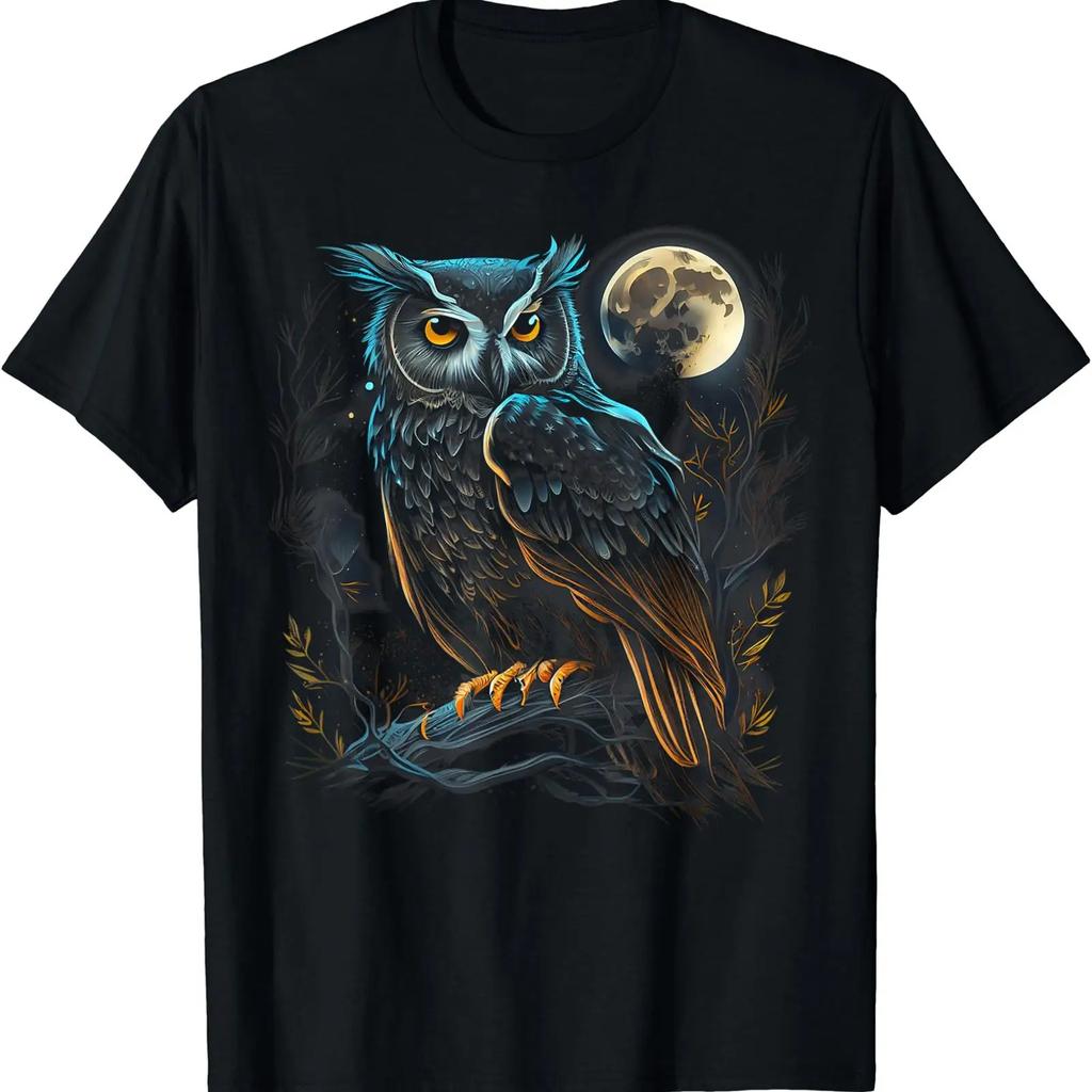 Moon Owl Birds s for T Shirt Size S XL vintage Washed designer clothes streetwear Stretched Comfortable fashion Slightly homme