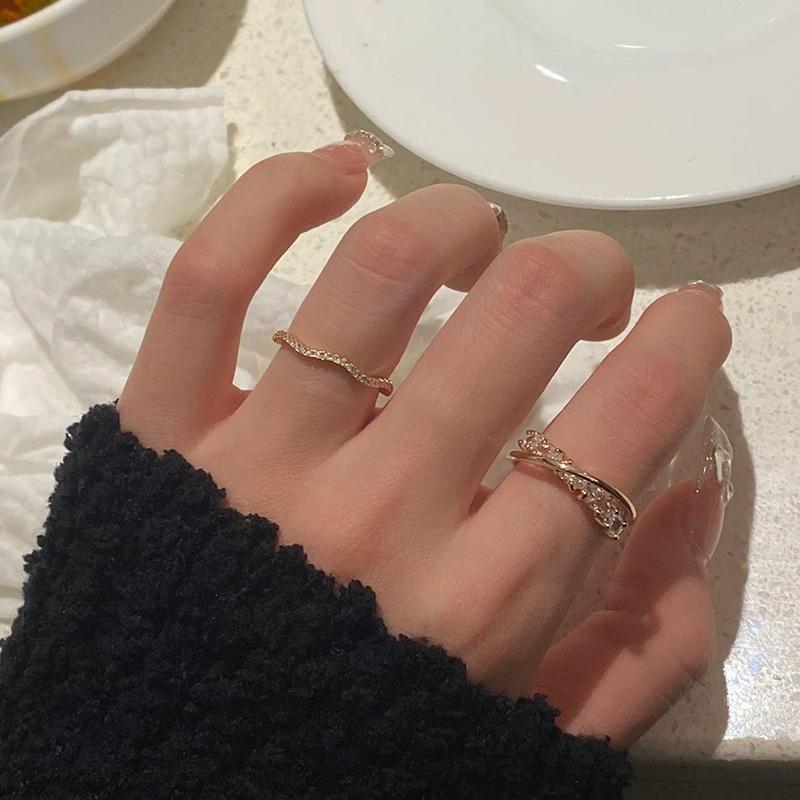 Layered Ring Set: Female Cold Wind, Gold-Plated, Diamond-Encrusted, Zirconia Opening, Index Finger Ring
