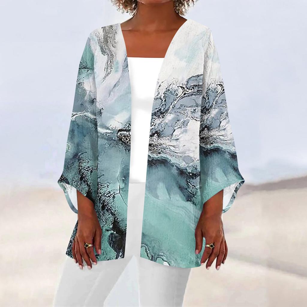 Женская повседневная модная легкая куртка средней длины с принтом в стиле ретро, ​​кардиган