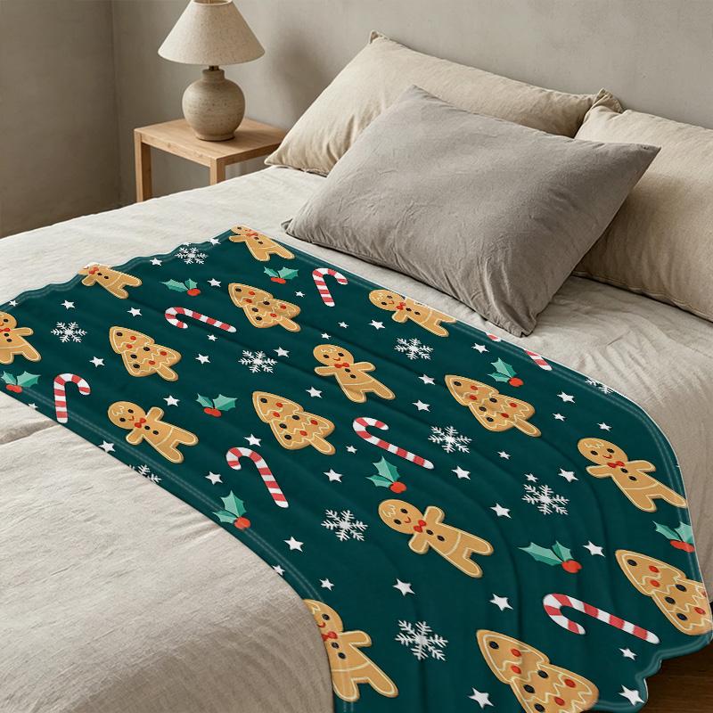 Non-Pilling Gingerbread Man Flannel Blanket – Soft, Warm All Season Cozy Throw for Postpartum, Home, Winter & Christmas Decor.