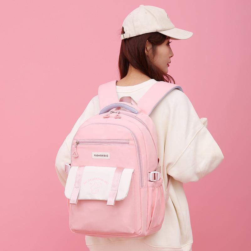 Fashionable And Durable Nylon Girls Backpack For School With Weaving And Stitching Elements