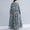 Cotton and Linen Breathable Dress In Spring and Summer Oversized Printed Round Neck Long Sleeve Large Swing Dress