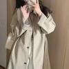 2025 Women's Mid-Length Khaki Trench Coat - Early Autumn/Spring, Petite Korean British Style