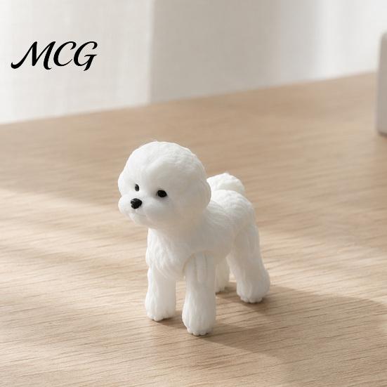Flexible Teddy Bear Dog Toy 3D Printed Articulated Poodle Figurine, Decor with Realistic Curly Fur, Soft P:rinted Pet Color, Adjustable Multi-Pose
